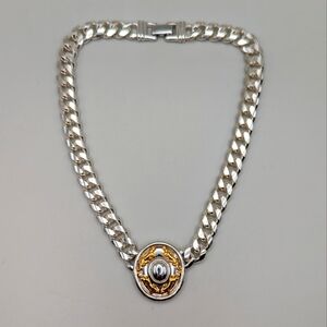 Jackie Collins Panther Medallion Silver Tone Necklace